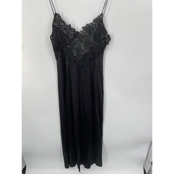 VINTAGE JOIE de VIE BLACK Night'n Day BLACK FRONT SLIT MEDIUM NIGHTGOWN FLORAL - Picture 4 of 6
